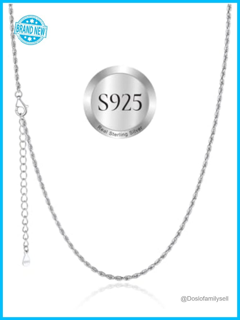 925 Sterling Silver Rope Chain Necklace with Lobster Clasp